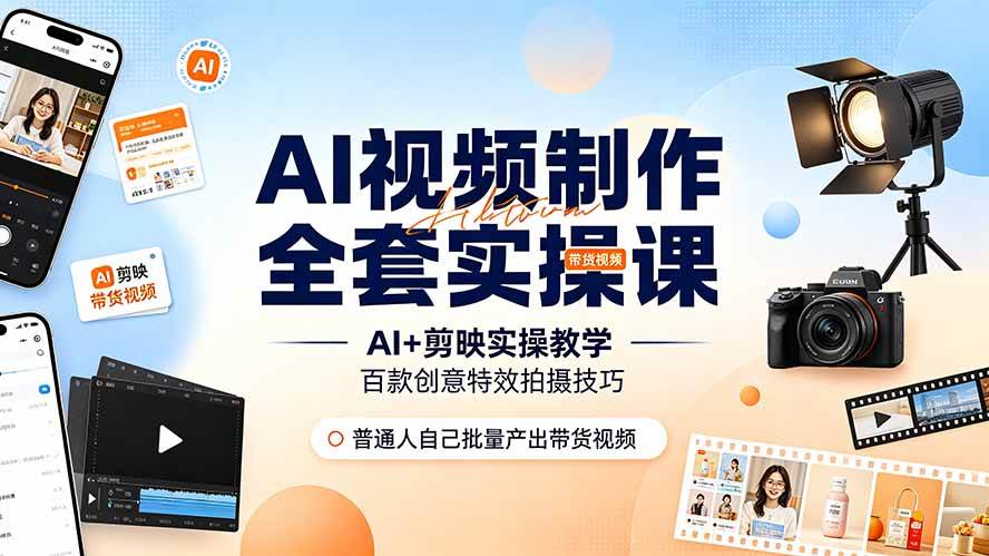 图片[1]-（19200期）AI视频制作全套实操课，多款AI工具搭配剪映教学，百种特效运镜拍摄实操，抖音账号带货运营全覆盖