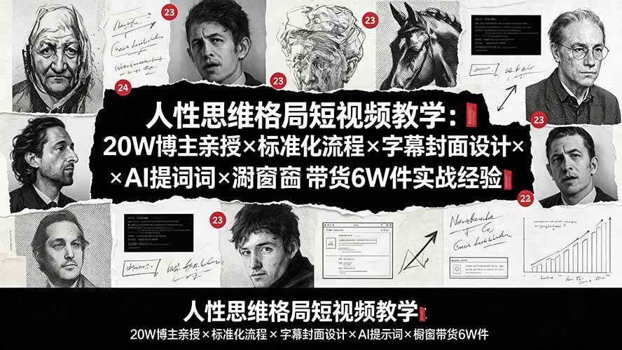 图片[1]-（19538期）人性思维格局短视频教学：20W博主亲授×标准化流程×字幕封面设计×AI提示词×橱窗带货6W件实战经验