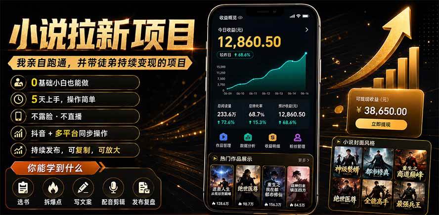 图片[1]-（19379期）抖音及多平台小说拉新项目：我亲自跑通并持续带徒弟实操｜0基础小白5天上手快速变现