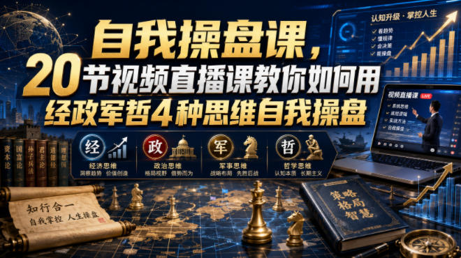 自*盘课，20节视频直播课教你如何用经政军哲4种思维自*盘