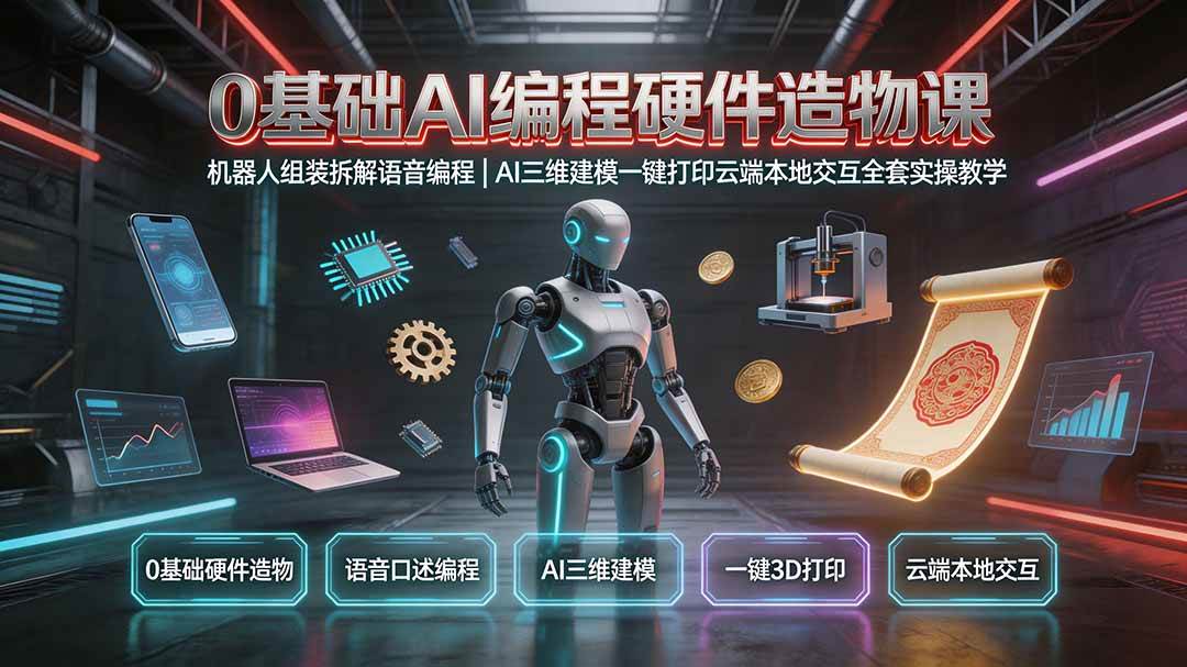 图片[1]-（19612期）0基础AI编程硬件造物课｜机器人组装拆解语音编程，AI三维建模一键打印云端本地交互全套实操教学