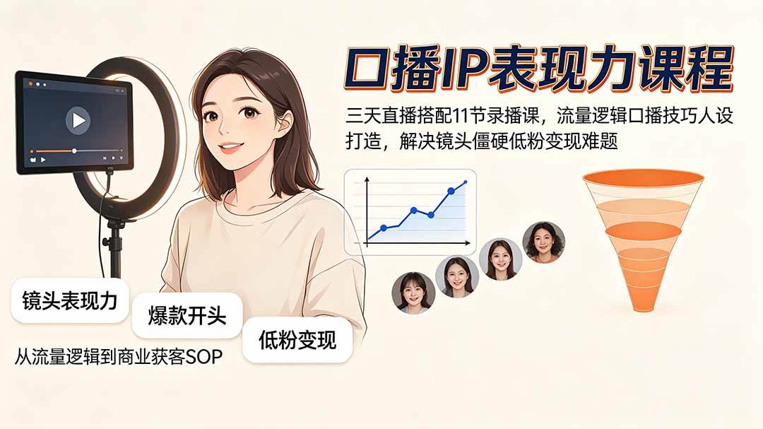 图片[1]-（19604期）口播IP表现力课程｜三天直播搭配11节录播课，流量逻辑口播技巧人设打造，解决镜头僵硬低粉变现难题