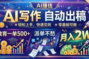 （19614期）AI写作自动出稿，教育一单500+，派单不愁，月入2W-麦资源网