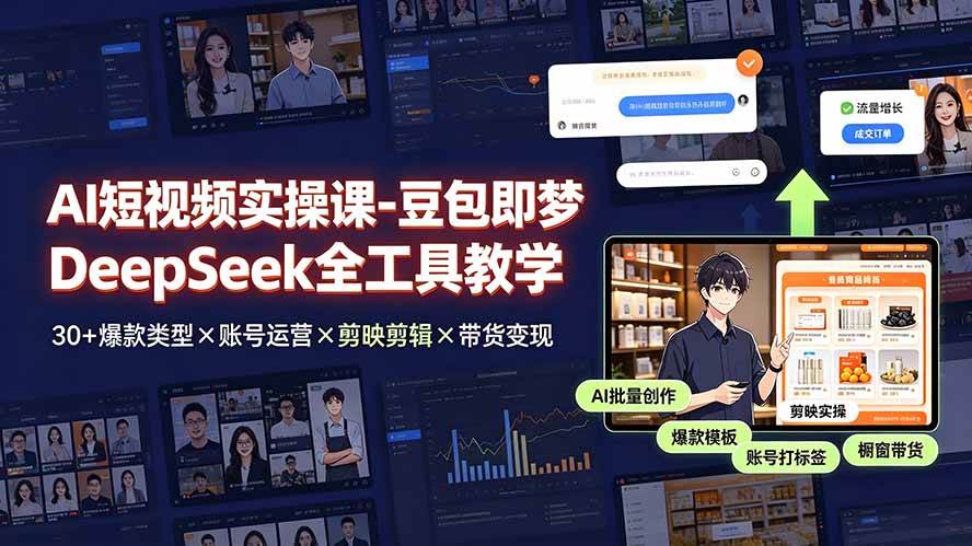 图片[1]-（19261期）AI短视频实操课-豆包即梦DeepSeek全工具教学 | 30+爆款类型×账号运营×剪映剪辑×带货变现。