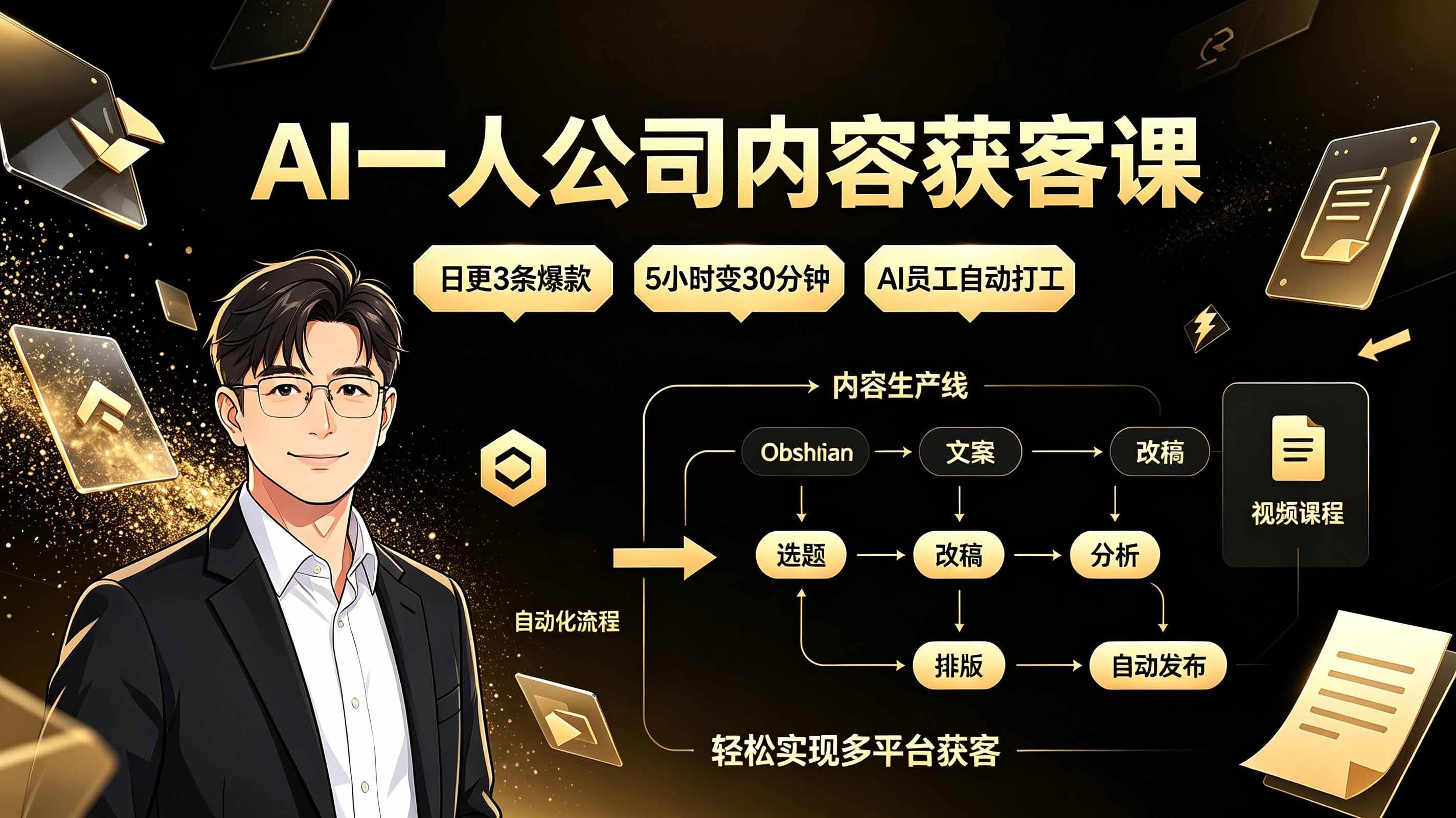 图片[1]-（19387期）AI一人公司内容获客课：日更3条爆款×5小时变30分钟×AI员工自动打工，轻松实现多平台获客