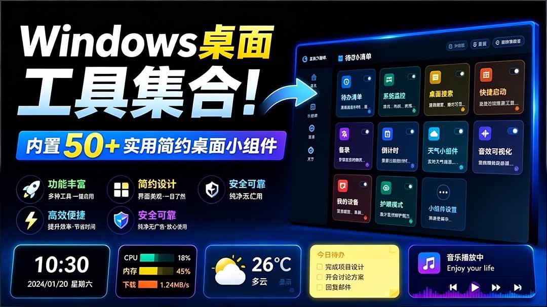 图片[1]-（19585期）Windows桌面工具集合！内置50+实用简约桌面小组件，含截图、录屏、翻译、天气等，多秘工具箱