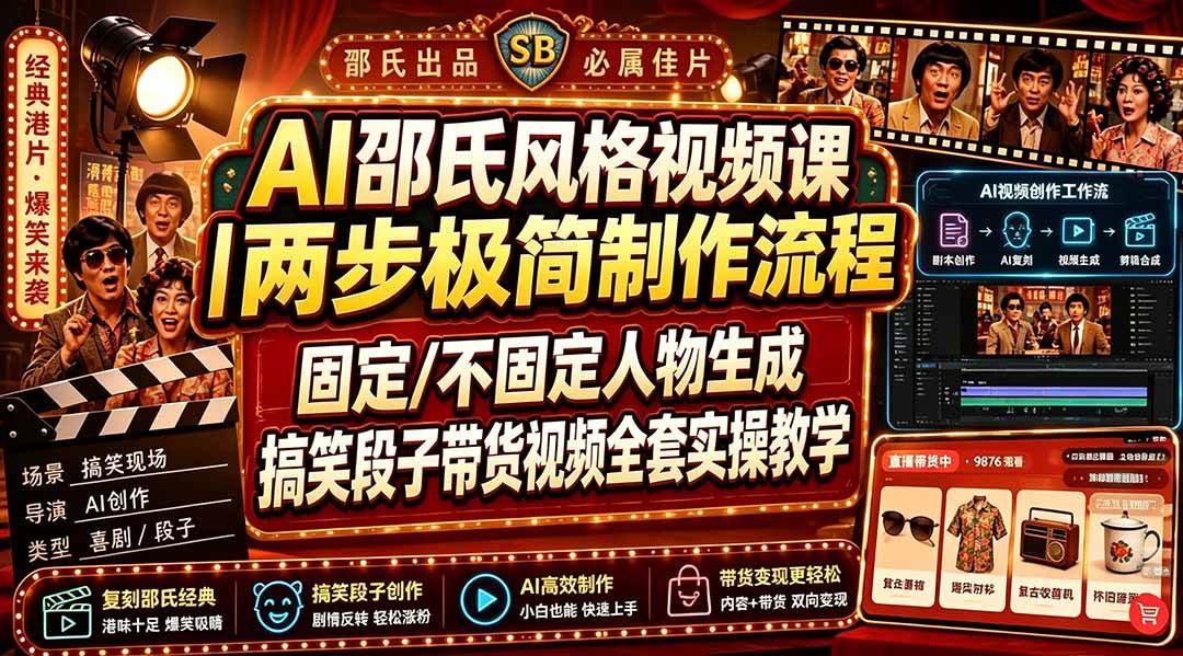 图片[1]-（19602期）AI邵氏风格视频课｜两步极简制作流程，固定/不固定人物生成，搞笑段子带货视频全套实操教学