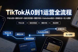 （19480期）TikTok从0到1运营全流程：平台认知×刷机SOP×指纹浏览器×爆款对标×Kalodata选品×店铺后台×达人建联-麦资源网