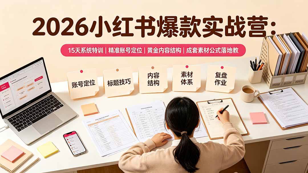 图片[1]-（19332期）2026小红书爆款实战营：15天系统特训｜精准账号定位｜黄金内容结构｜成套素材公式落地教程