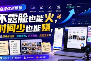自媒体训练营，不露脸也能火，时间少也能賺，涵盖新媒体运营、账号涨粉、内容创作、变现方法等-麦资源网