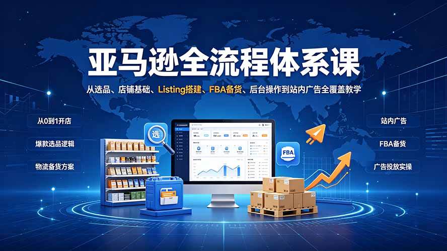 图片[1]-（19409期）亚马逊全流程体系课：从选品、店铺基础、Listing搭建、FBA备货、后台操作到站内广告全覆盖教学