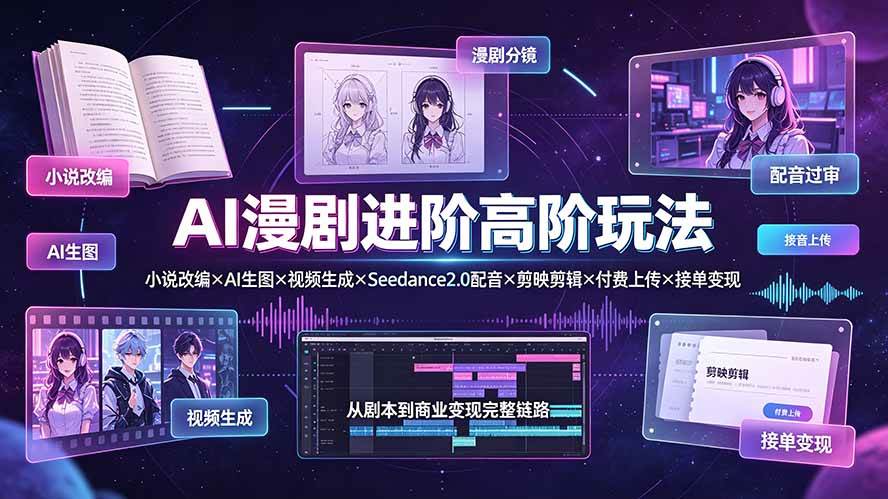 图片[1]-（19430期）AI漫剧进阶高阶玩法：小说改编×AI生图×视频生成×Seedance2.0配音×剪映剪辑×付费上传×接单变现