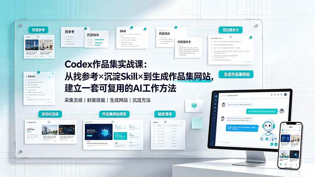 图片[1]-（19361期）Codex作品集实战课：从找参考×沉淀Skill×到生成作品集网站，建立一套可复用的AI工作方法