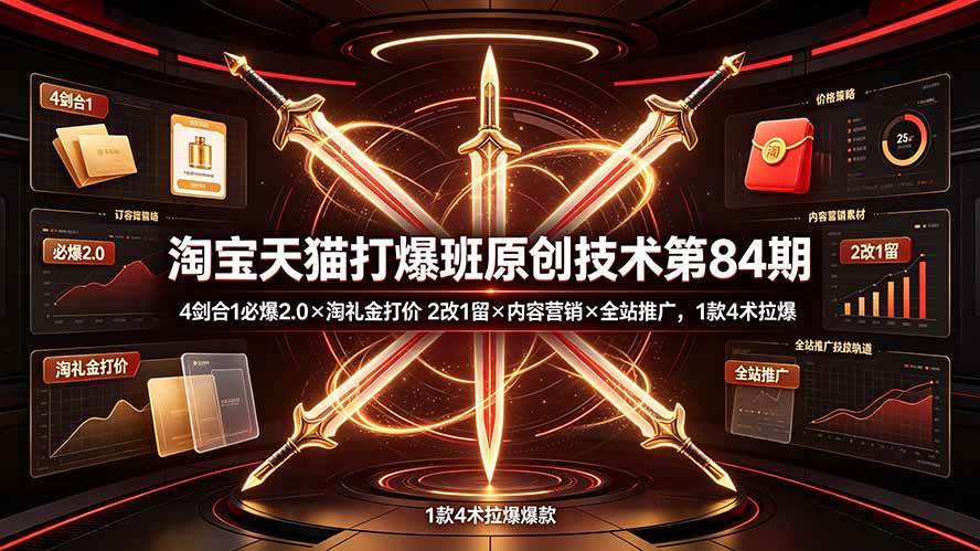 图片[1]-（19428期） 淘宝天猫打爆班原创技术第84期：4剑合1必爆2.0×淘礼金打价×2改1留×内容营销×全站推广，1款4术拉爆