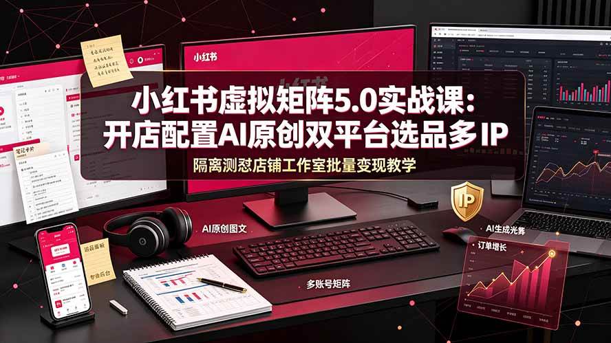 图片[1]-（19521期）小红书虚拟矩阵5.0实战课：开店配置｜AI原创｜双平台选品｜多IP隔离｜测怼店铺工作室批量变现实操教学
