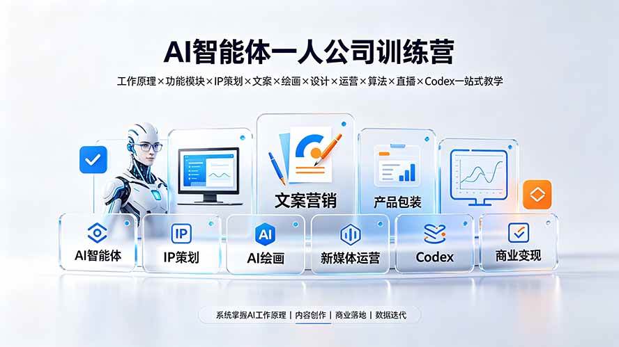 图片[1]-（19502期）AI智能体一人公司训练营：工作原理×功能模块×IP策划×文案×绘画×设计×运营×算法×直播×Codex一站式教学