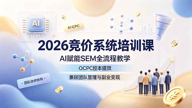 图片[1]-（19185期）2026竞价系统培训课，AI赋能SEM全流程教学，OCPC控本提效，兼顾团队管理与副业变现