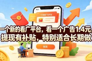 一个新的看广平台，看一个广告1.4元，提现有补贴，特别适合长期做【揭秘】-麦资源网
