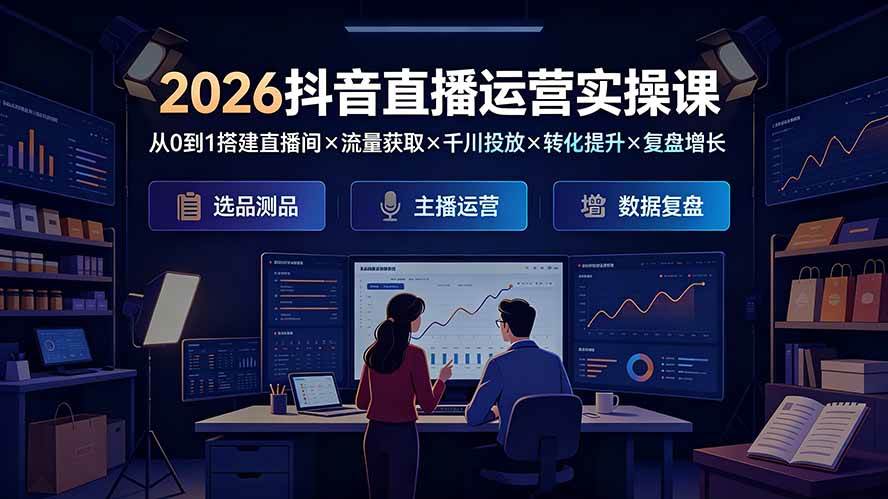 图片[1]-（19343期）2026抖音直播运营实操课：从0到1搭建直播间×流量获取×千川投放×转化提升×复盘增长，系统掌握完整闭环