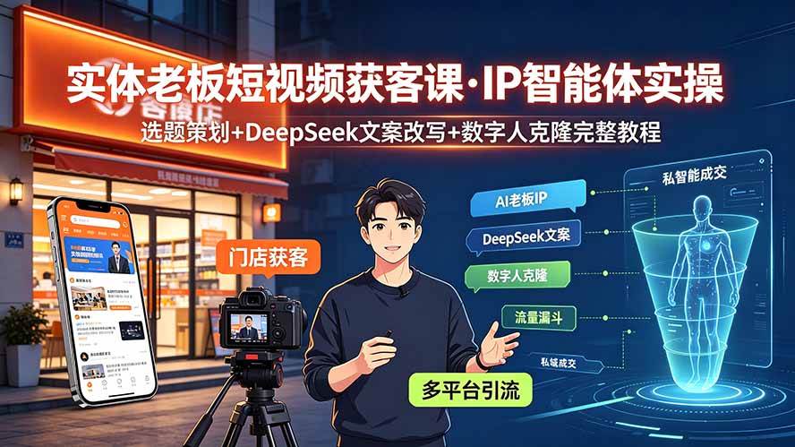 图片[1]-（19260期）实体老板短视频获客课·IP智能体实操｜选题策划+DeepSeek文案改写+数字人克隆完整教程