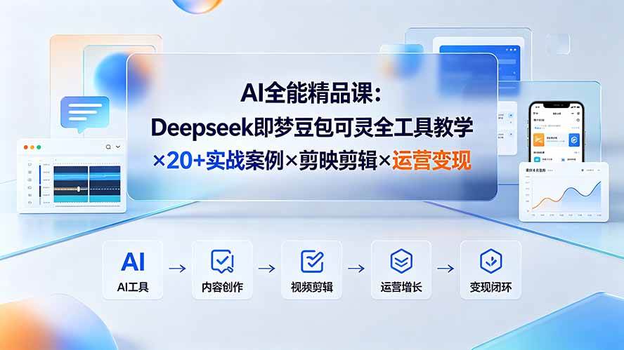 图片[1]-（19278期）AI全能精品课：Deepseek即梦豆包可灵全工具教学×20+实战案例×剪映剪辑×运营变现