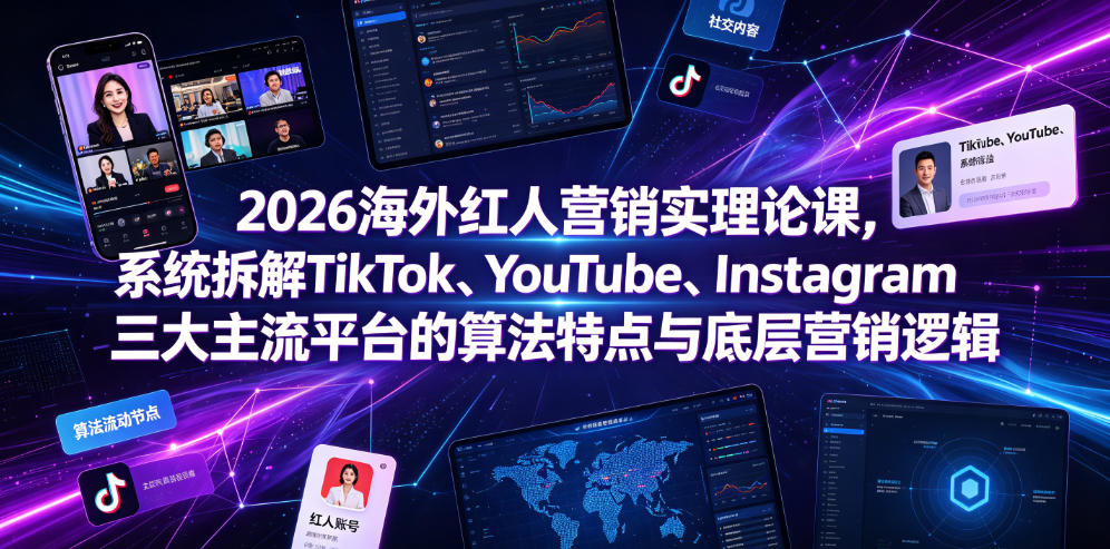 2026海外红人营销实理论课，系统拆解TikTok、*、Instagram三大主流平台的算法特点与底层营销逻辑