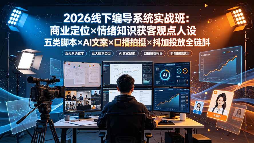图片[1]-（19501期）2026线下编导系统实战班：商业定位×情绪知识获客观点人设五类脚本×AI文案×口播拍摄×抖加投放全链路