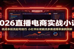 2026直播电商实战小课：低成本投流起号技巧，小红书长尾截流多赛道爆单案例拆解-麦资源网
