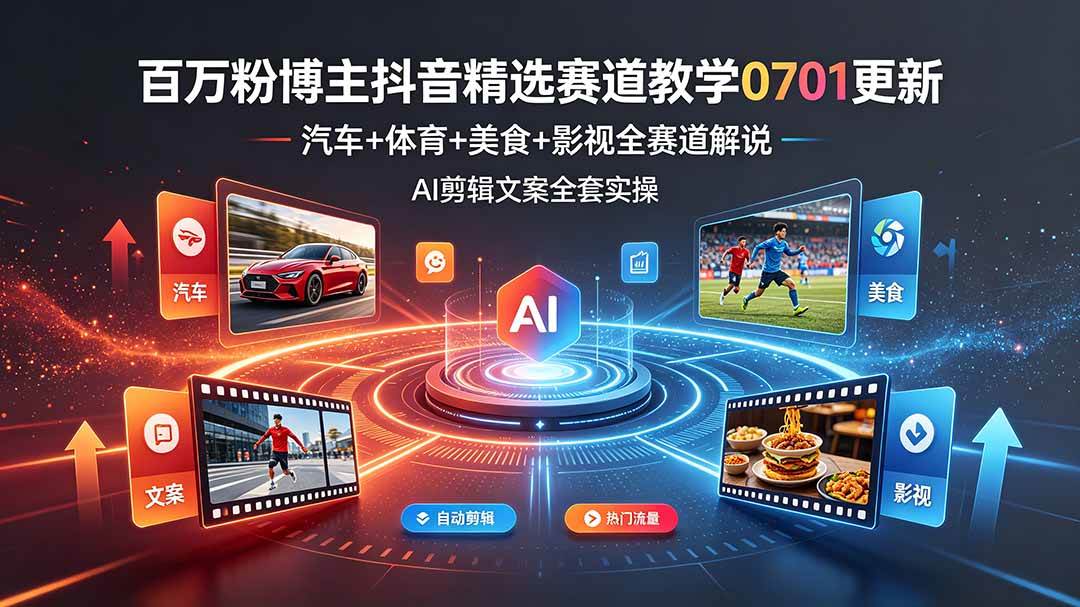 图片[1]-（19144期）百万粉博主抖音精选赛道教学-0701更新，汽车+体育+美食+影视全赛道解说，AI剪辑文案全套实操