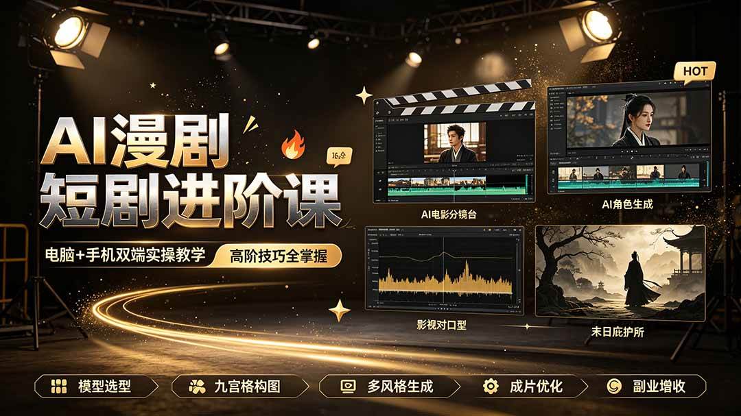 图片[1]-（19317期）AI漫剧短剧进阶课｜电脑+手机双端实操教学｜影视剧对口型人物吃瓜×解压末日庇护所全程讲解，高阶技巧全掌握