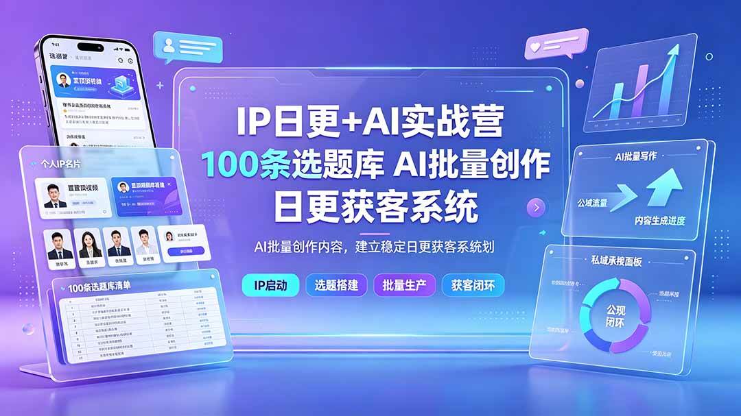 图片[1]-（19353期）IP日更+AI实战营：IP置顶视频制作×100条选题库搭建×10条日更规划，AI批量创作内容，建立稳定日更获客系统