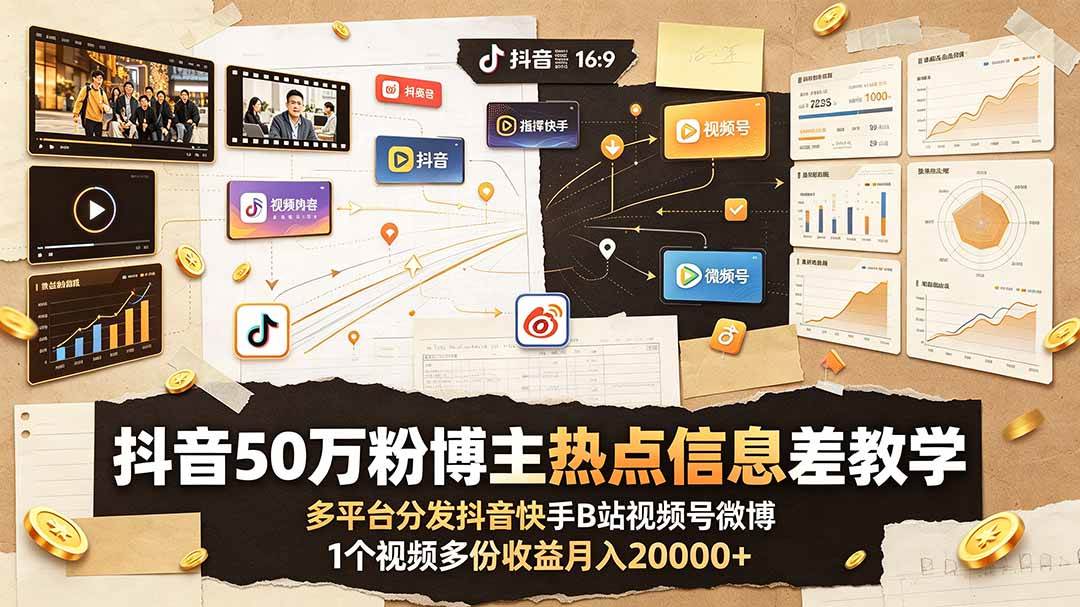 图片[1]-（19145期）抖音50万粉博主热点信息差教学：多平台分发抖音快手B站视频号微博，1个视频多份收益月入20000+