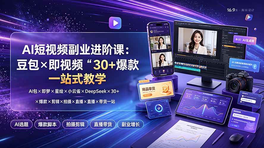 图片[1]-（19458期）AI短视频副业进阶课：豆包×即梦×星绘×小云雀×DeepSeek×30+爆款×剪辑×拍摄×直播×带货一站式教学