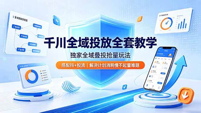 图片[1]-（19172期）千川全域投放全套教学，独家全域叠投抢量玩法，搭配抖+投流，解决计划消耗慢不起量难题
