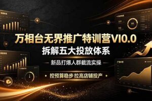 （19184期）万相台无界推广特训营VI0.0，拆解五大投放体系，新品打爆人群截流实操，控预算稳步拉高店铺投产-麦资源网
