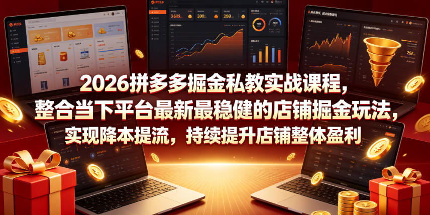 2026拼多多掘金私教实战课程，整合当下平台*最稳健的店铺掘金玩法，实现降本提流，持续提升店铺整体盈利