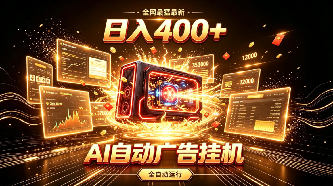 *猛*的AI自动广告挂G，狠收益日入400+，*做到躺賺式变现【揭秘】