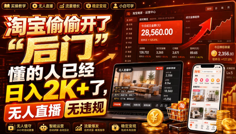 淘宝偷偷开了“后门”，懂的人已经日入2K+了，无人直播无*，一台电脑=一家24小时营业的线上门店【揭秘】