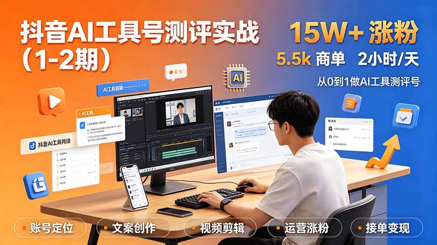 图片[1]-（19380期）抖音AI工具号测评实战（1-2期）：单号涨粉15W+×商单5.5k×伙伴计划×普通人可复制，每天2小时长期可持续