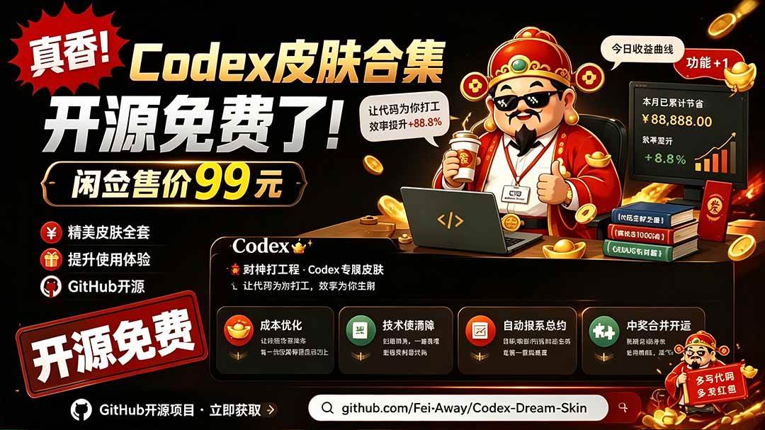 图片[1]-（19432期）闲鱼售卖99元的Codex皮肤包，GitHub 免费开源了！让你的codex变成精美界面 Codex Dream Skin