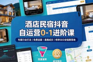 酒店民宿抖音自运营0-1进阶课｜专属行业打法、免费流量+直播成交+榜单SEO全链路落地-麦资源网