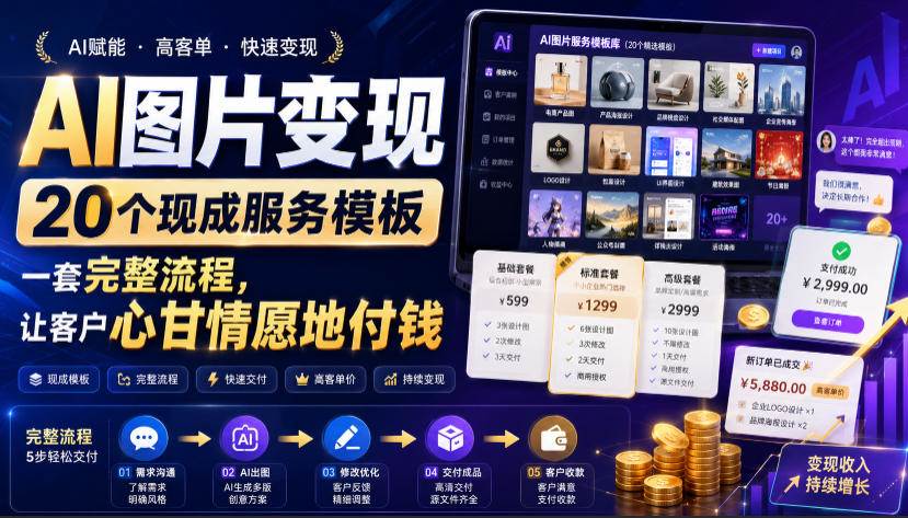 图片[1]-（19395期）AI图片变现，20个现成服务模板，一套完整流程，让客户心甘情愿地付钱【原创双语字幕】