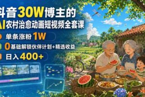 抖音30W博主的AI农村治愈动画短视频全套课｜单条涨粉1W，0基础解锁伙伴计划+精选收益，日入400+-麦资源网