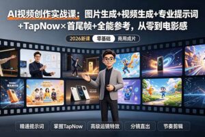 （19383期）AI视频创作实战课：图片生成+视频生成+专业提示词+TapNow×首尾帧+全能参考，从零到电影感成片-麦资源网