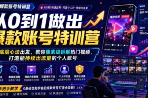 从0到1做出爆款账号特训营，从底层心法出发，教你像素级拆解热门视频，打造能持续出流量的个人账号-麦资源网