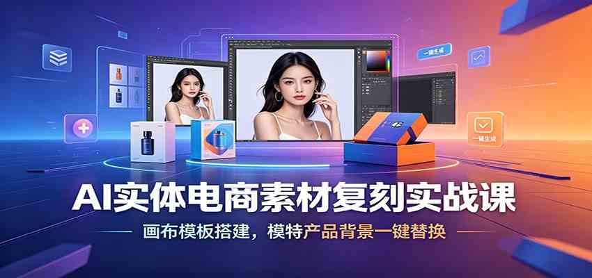 AI实体电商素材复刻实战课：画布模板搭建，模特产品背景一键替换-麦资源网