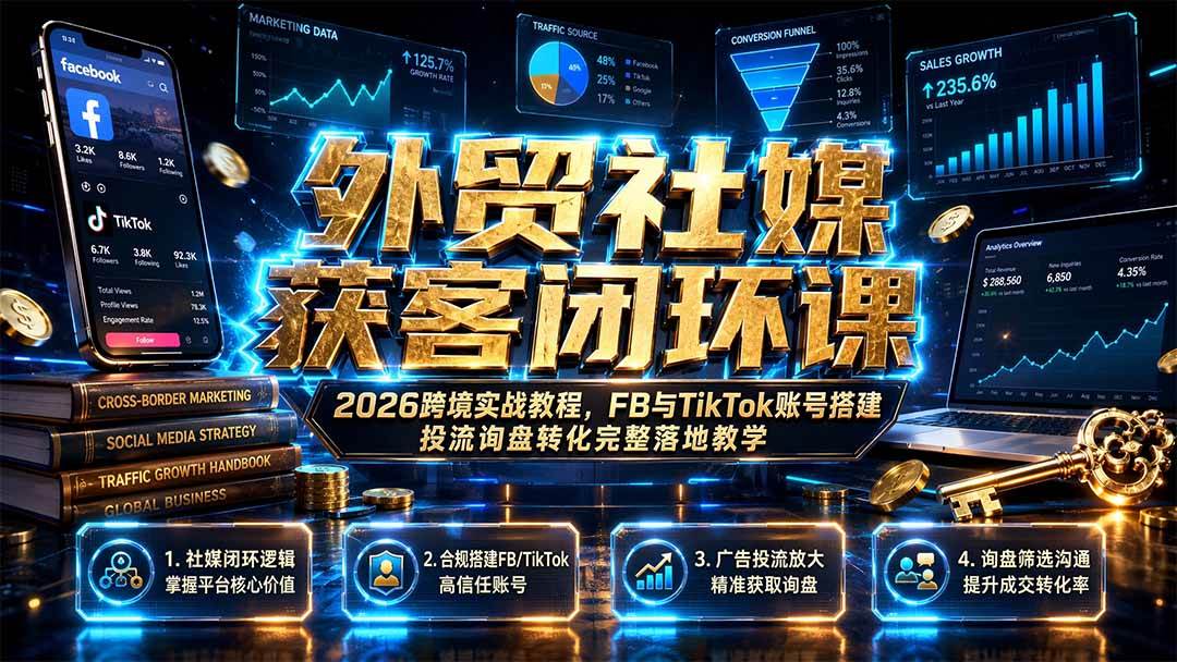 图片[1]-（19611期）外贸社媒获客闭环课｜2026跨境实战教程，FB与TikTok账号搭建投流询盘转化完整落地教学