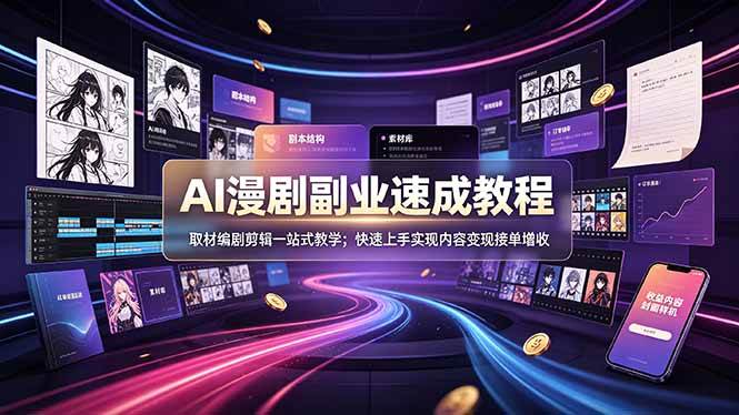 图片[1]-（19157期）AI漫剧副业速成教程，取材编剧剪辑一站式教学；快速上手实现内容变现接单增收