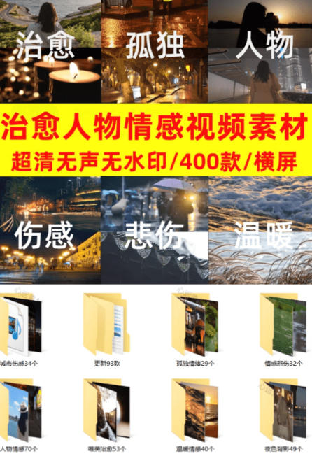 *短视频常用视频素材！抖音治愈伤感人物情感视频素材，400款合集，无声无水印，视频感氛围拉满