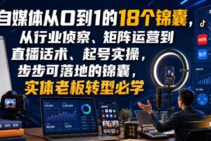 自媒体从0到1的18个锦囊，从行业侦察、矩阵运营到直播话术、起号实操，步步可落地的锦囊，实体老板转型必学-麦资源网